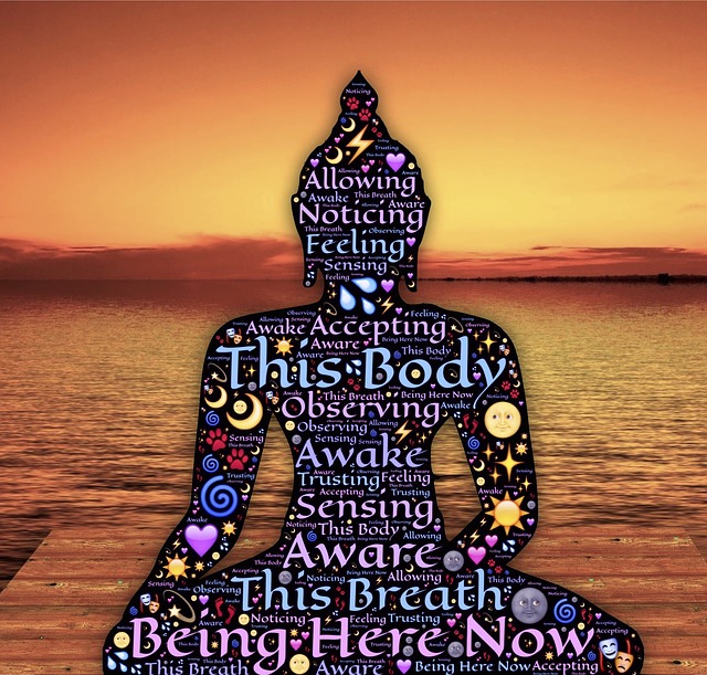 Buddha silhouette with meditation texts